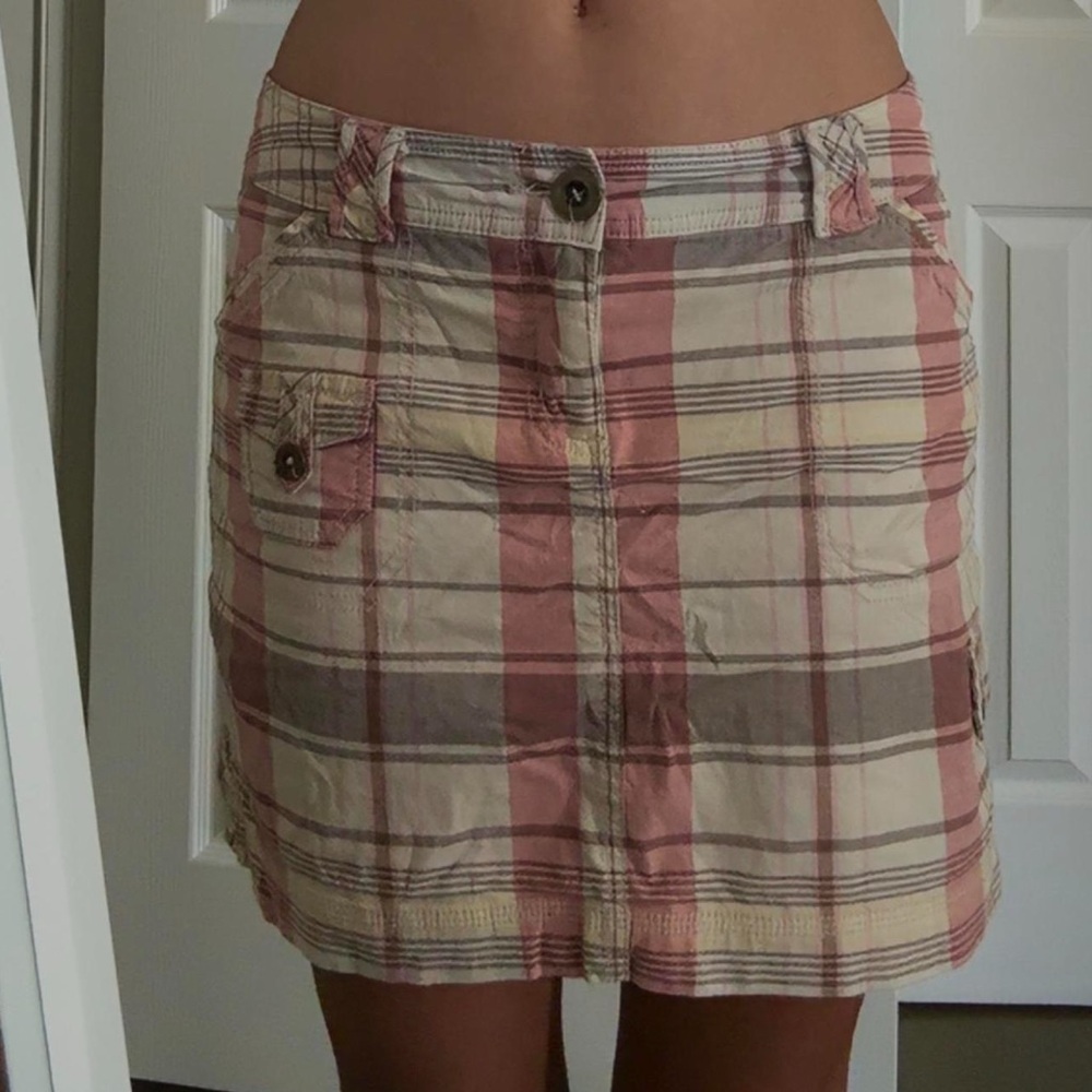 St. John's Bay Pink and Cream Plaid Pencil Skirt